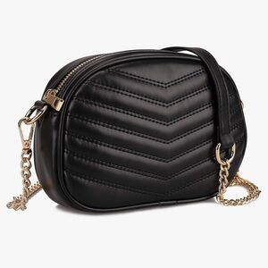 Black Quilted Convertible Crossbody Bag / Belt Bag with Gold Chain Strap